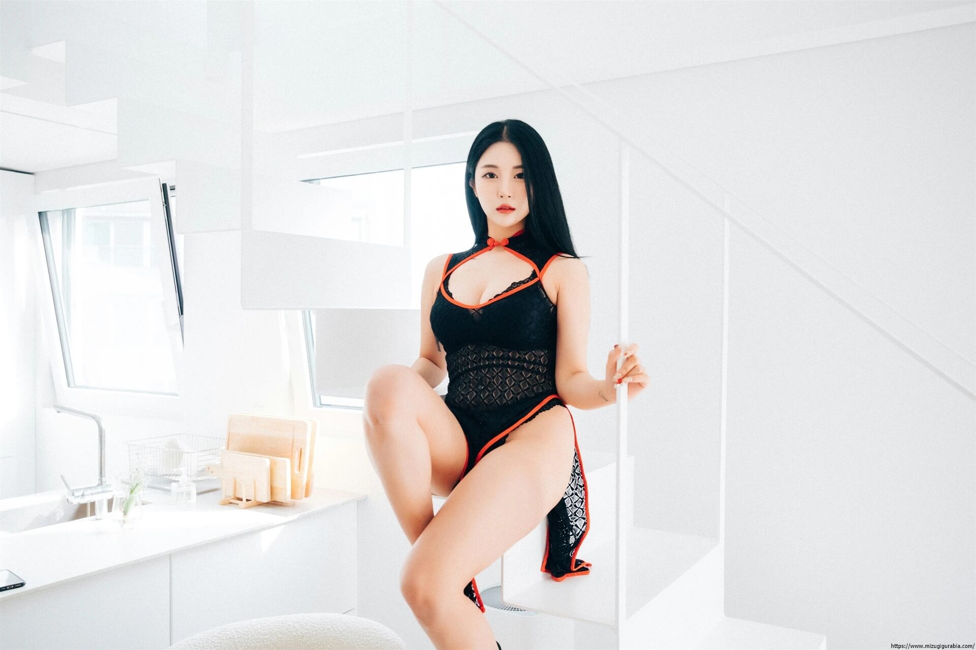 黒下着ランジェリー 透けチャイナドレス Jeong Bomi 정보미 1枚目