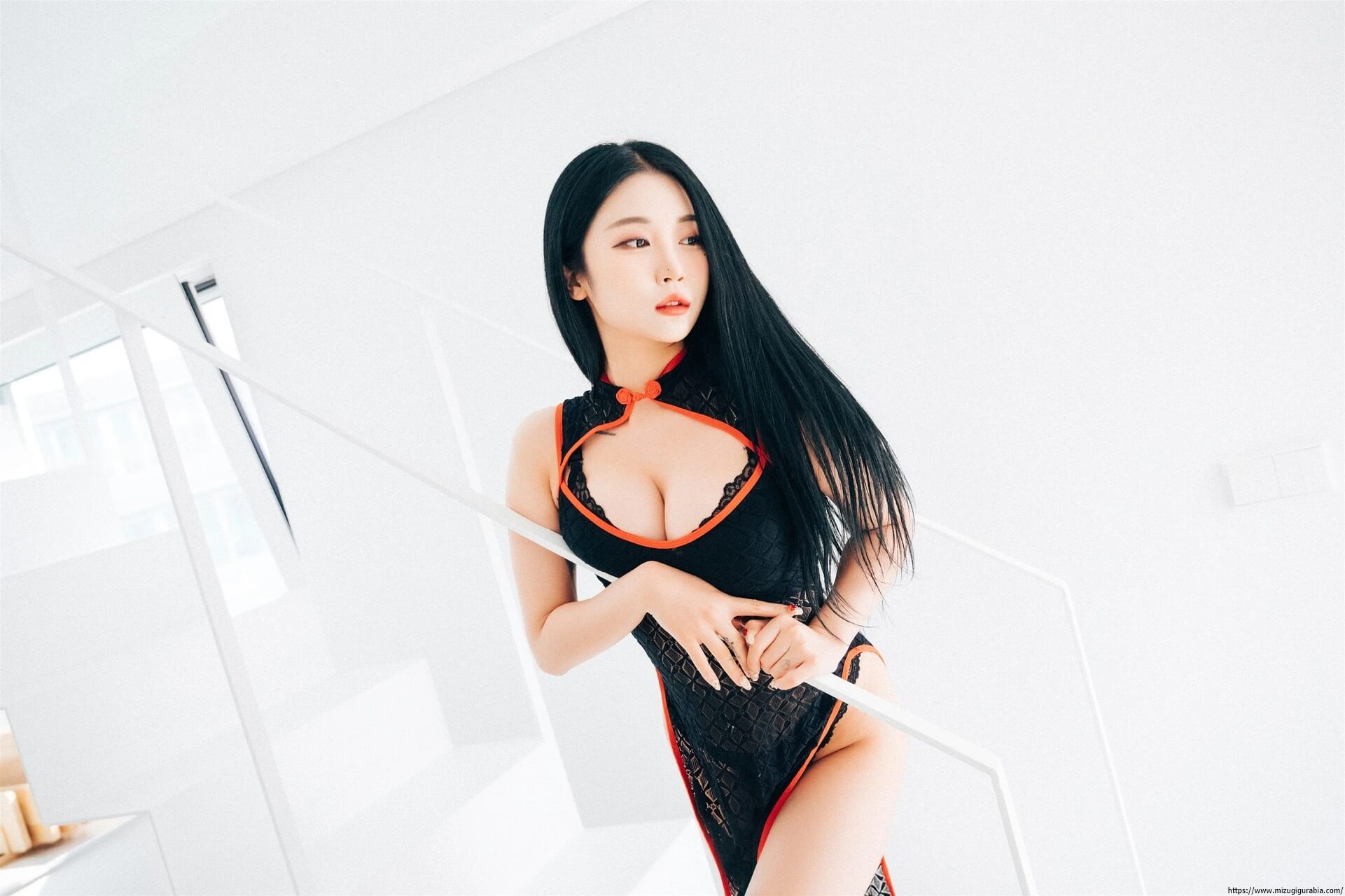 黒下着ランジェリー 透けチャイナドレス Jeong Bomi 정보미 16枚目
